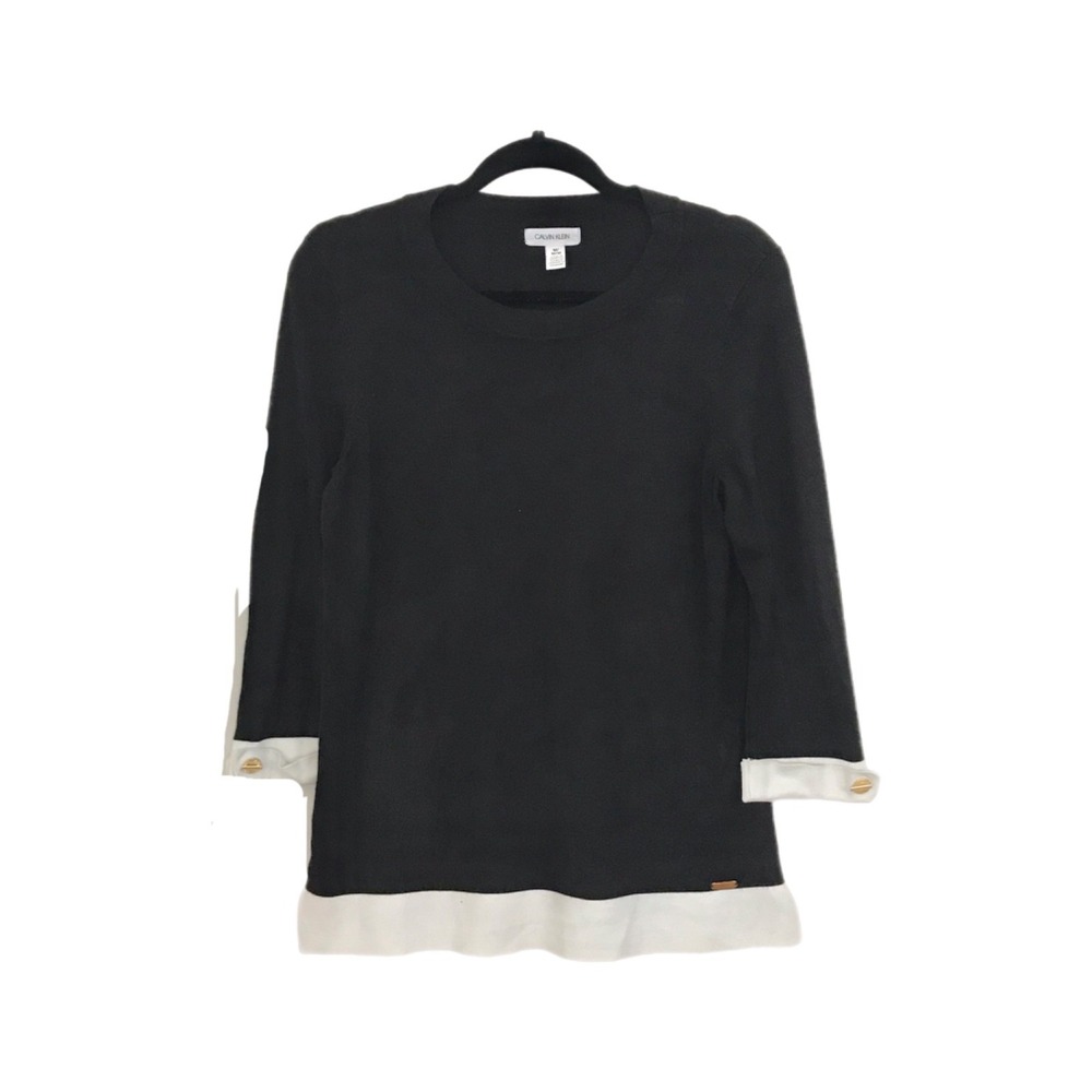Calvin Klein Women's Black White Toggle Button Knit Cardigan Sweater Size Medium